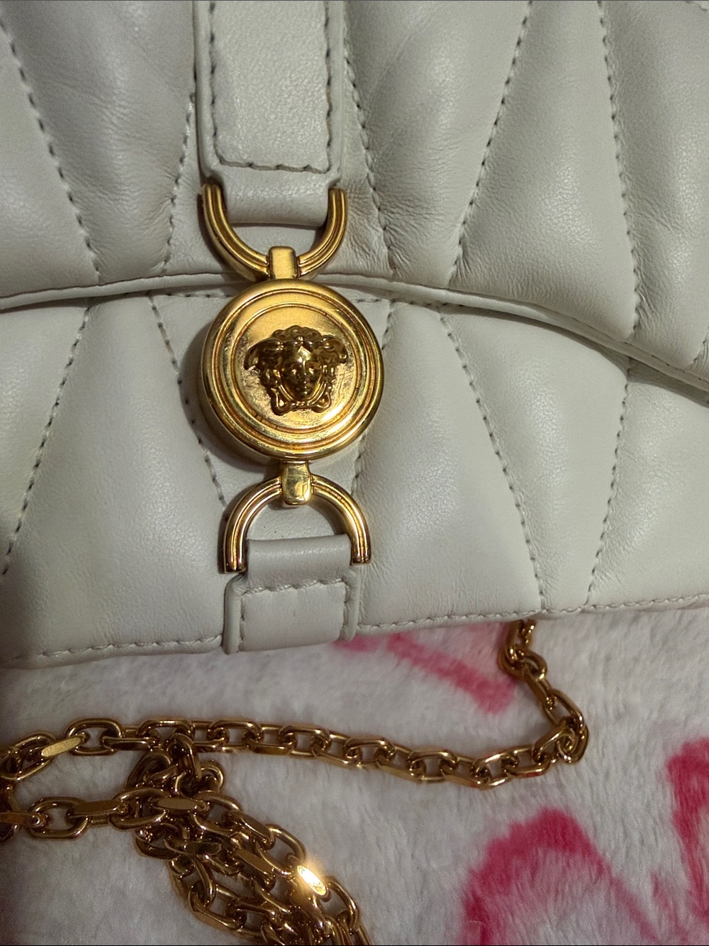 Versace White Quilted Crossbody Bag with Gold Chain - Picture 2 of 14